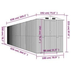 Vidaxl Záhradná kôlňa zelená 192x938x223 cm pozinkovaná oceľ