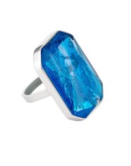 Preciosa Luxusný oceľový prsteň s ručne mačkaným kameňom českého krištáľu Preciosa Ocean Aqua 7446 67 (Obvod 60 mm)