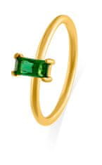 Troli Pôvabný pozlátený prsteň so zeleným zirkónom (Obvod 51 mm)