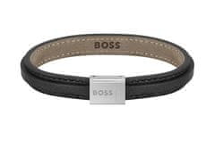 Hugo Boss Čierny kožený náramok pre mužov Grover 1580328 (Dĺžka 18 cm)