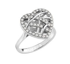 Guess Slušivý oceľový prsteň Heart Cage JUBR03101JWRH (Obvod 54 mm)