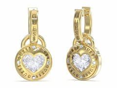 Guess Slušivé pozlátené visiace náušnice 2v1 Rolling Hearts JUBE03351JWYGT/U