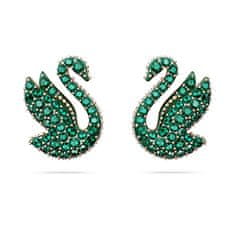 Swarovski Luxusné náušnice so zelenými kryštálmi Labuť Iconic Swan 5650063