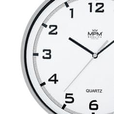 MPM QUALITY Designové plastové hodiny stříbrné MPM E01.2478.70.A ZPĚTNÝ CHOD