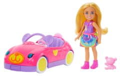 Mattel Barbie Panenka Chelsea s blond vlasy, medvídkové autíčko a medvídek HXN05