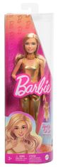 Mattel Panenka Barbie Fashionistas modelka #222, blond vlasy, zlatý overal, doplňky, 65. výročí FBR37