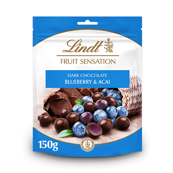 LINDT SENSATION FRUIT Bonbóny z horkej čokolády plnené ovocnou zložkou čučoriedky a acai 150g