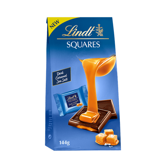 LINDT Štvorčeky tmavý karamel a morská soľ 144g