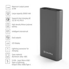 ColorWay PowerBank ColorWay 20 000 mAh Full (USB QC3.0 + USB-C Power Delivery 22.5W) Šedá (CW-PB200LPH3GR-PDD)