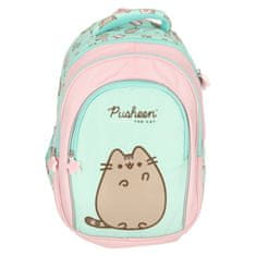 WOWO Mintový školský batoh Pusheen 4-komorový, 16 palcov, mladistvý dizajn, ideálny pre študentov, objem 10,17 l, trendy doplnok do školy.