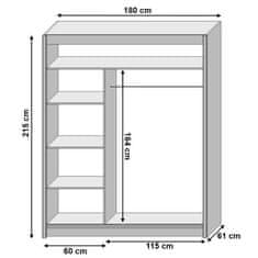 KONDELA Skriňa s posuvnými dverami dub 180x215 LOW