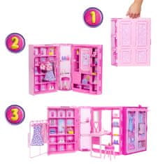 Mattel Barbie Šatník snů v pastelových barvách s panenkou, oblečky a doplňky, 25+ herních dílků HXD58