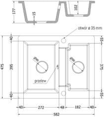 Mexen Carlos, 1,5-komorový granitový drez 582x475x177 mm a drezová batéria Savita, béžová, 6518-69-672601-69