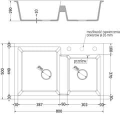 Mexen Tomas, granitový drez 800x500x190 mm, 2-komorový a drezová batéria Savita, čierna škvrnitá, 6516-76-672601-00