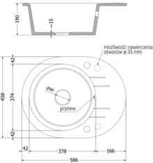 Mexen Kevin, granitový drez 586x458x190 mm, 1-komorový a drezová batéria Savita, biela, 6517-20-672601-70