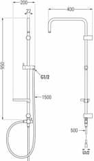 Mexen X, sprchový stĺp, sprchová hadica 150cm, mydelnička, prepínač sprchy, biela, 7939199-20