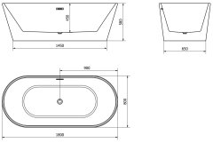 Mexen Luna, voľne stojaca vaňa 180 x 80 cm + čierna odtoková zátka a prepadový otvor, biela, 52031808000-B