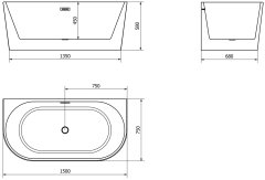 Mexen Oval, voľne stojaca vaňa 150x75 cm + sifón automat, biela, 52671507500