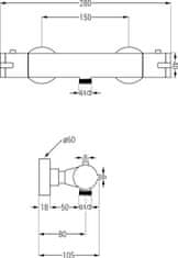 Mexen KAI, termostatická sprchová batéria so spodným 1/2" pripojením sprchy, chrómová, 77100-00