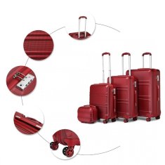 KONO Červená sada luxusných kufrov s TSA zámkom "Travelmania" - veľ. S, M, L, XL