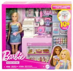 Mattel Barbie Kavárna s panenkou, blond vlasy, kávovar a 10+ herních dílků HXN94