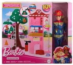 Mattel Barbie Hasičská stanice s panenkou, blond vlasy, 2 zvířátka a 10+ herních dílků HRG55