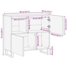 Vidaxl Komoda hnedá 80x34x75 cm mangovníkový masív