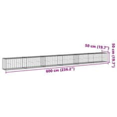 Petromila vidaXL Gabiónový kôš s krytom 600x50x50 cm pozinkované železo
