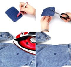 Camerazar Sada 20 veľkých nažehľovacích nášiviek TERMO PATCH Denim, odtiene tmavozelená/kamelová/čierna/hnedá/námorná modrá, rozmery 12,5 cm x 9,7 cm