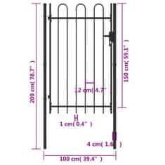 Vidaxl Jednokrídlová plotová brána s oblúkom, oceľ 1x1,5 m, čierna