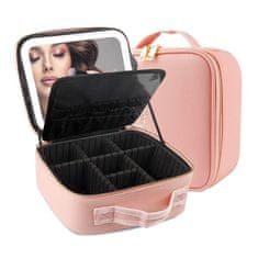 FRILLA® Cestovná kozmetická make-up taštička s nastaviteľnými priehradkami a zrkadlom (26 x 10,8 x 23 cm) – ružová | GLAMANIA