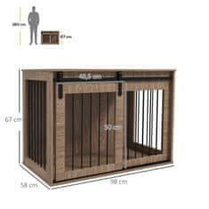 PAWHUT Klietka Pre Psa Box S Posuvnými Dverami, Izbová Búdka So Vzhľadom Dreva, Uzamykanie, Pre Veľkých Psov Do 30 Kg, 98 X 58 X 67 Cm, Orech 