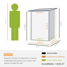 OUTSUNNY Prístrešok Na Náradie Z Ocele, 0,92 M² Prístrešok Na Náradie S Pultovou Strechou, Uzamykateľná Záhradná Skriňa, Záhradný Domček, 100 X 103 X 160 Cm, Hnedá 