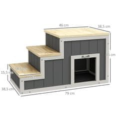 PAWHUT 2-V-1 Psie Schody, Mačacie Schody S Jaskyňou, 3 Schodíky, Drevená Rampa Pre Domáce Zvieratá, Do 30Kg, Rebrík Pre Domáce Zvieratá 