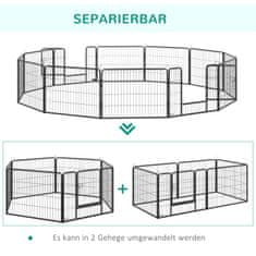 PAWHUT Vonkajší Výbeh, 60 Cm Vysoký Výbeh Pre Šteňatá S Dvierkami, Ohrádka Pre Šteňatá, Ohrádka Pre Psov S 12 Panelmi, Vonkajší Výbeh Pre Psov, Oceľ, Čierna 