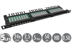 Solarix 19" patch panel 24xRJ45 CAT5E UTP s vyväzovacou lištou čierny 0,5U SX24HD-5E-UTP-BK