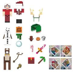 Mattel Minecraft Adventní kalendář 2024, 3 akční figurky, 17 doplňků a 4 samolepky HXM86