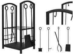 Kaminer Nerezový stojan na dřevo s příslušenstvím 4v1, černý, rozměry 30/40/73 cm