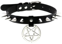 Camerazar Gothic Pentagram golier, kožený náhrdelník, čierny