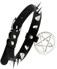 Camerazar Gothic Pentagram golier, kožený náhrdelník, čierny