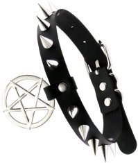 Camerazar Gothic Pentagram golier, kožený náhrdelník, čierny