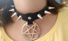 Camerazar Gothic Pentagram golier, kožený náhrdelník, čierny