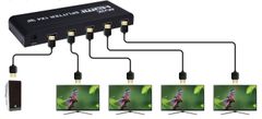 PremiumCord HDMI splitter 1-4 portov kovový s napájacím adaptérom, 3D, FULL HD