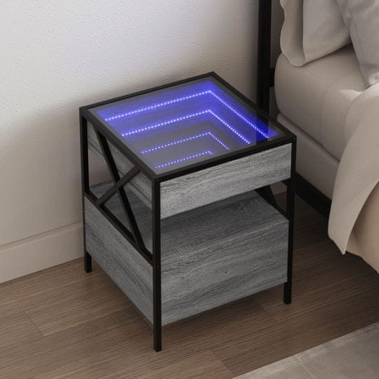 shumee vidaXL Konferenčný stolík s nekonečnými LED sivý sonoma 40x40x51 cm