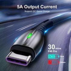 Bomba USB Type C TURBO 5A rýchlonabíjací + data LED kábel 1M Červená