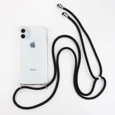 Bomba Zadný transparentný obal s čiernou šnúrkou Neck Strap pre iPhone iPhone 14 Plus transparentná