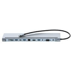 XO USB HUB redukcia USBC-USBC+HDMI+RJ45+USBA+VGA 12v1 XO-HUB010