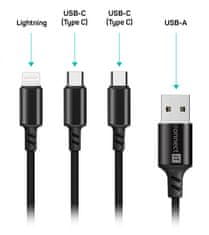 Connect IT Wirez 3in1 2x USB-C & 1x Lightning, 12 W, 1,2 m, černý (CCA-2100-BK) - rozbalené