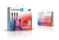 Connect IT Wirez 3in1 2x USB-C & 1x Lightning, 12 W, 1,2 m, černý (CCA-2100-BK) - rozbalené