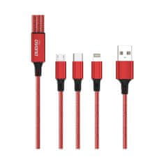 DUDAO Dudao 3v1 TGL2 kábel USB-C/Lightnint/microUSB 2,4A červený